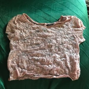 Pink lace cropped rose top